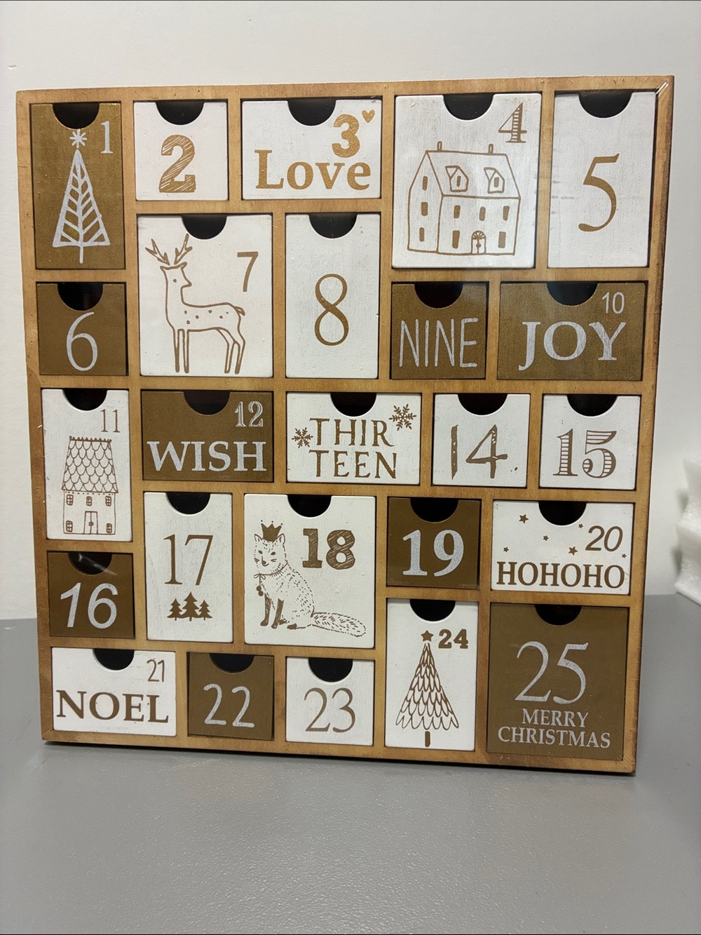 Gold and White Wooden Advent Calendar - Christmas Countdown New
